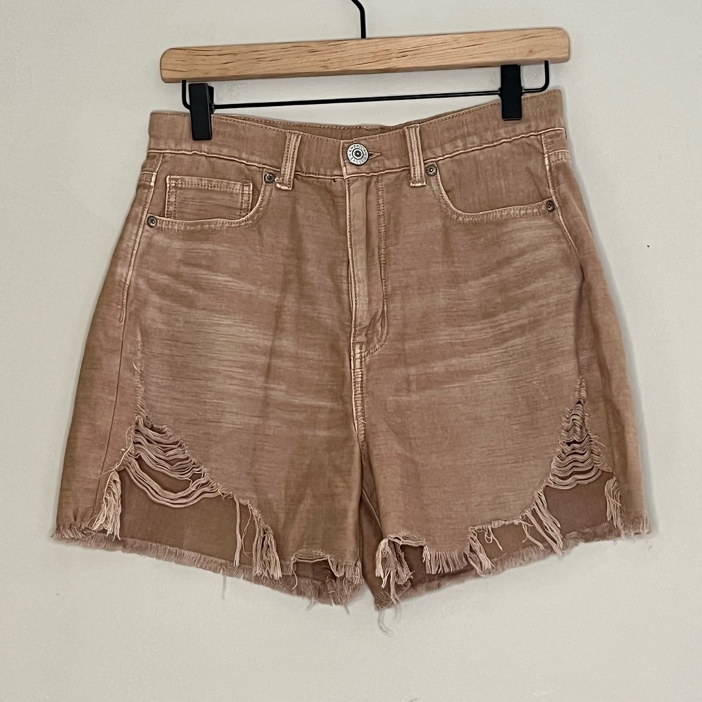 American Eagle Highest Rise Mom Brown Distressed Shorts